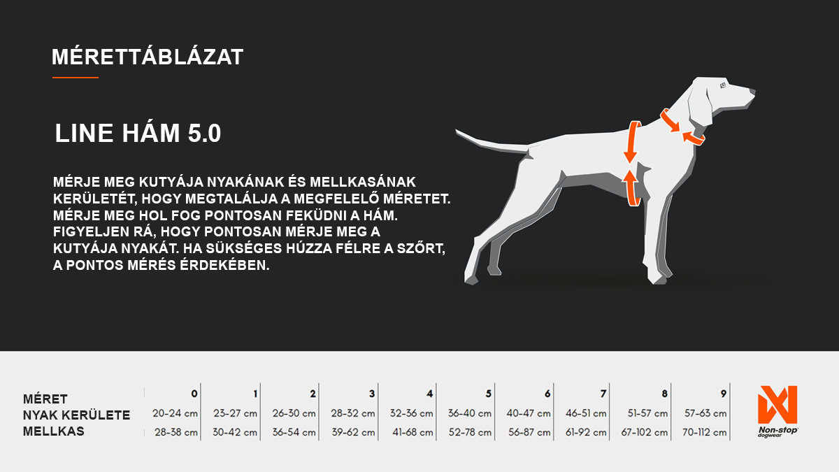 non-stop line hám mérettáblázat